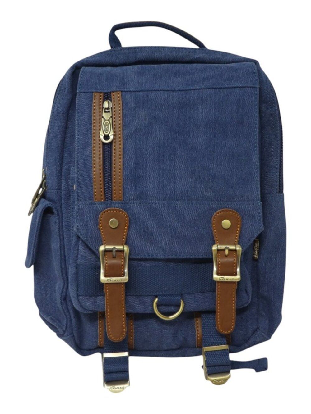 Kaukko Blue Denim Canvas Backpack Purse Adjustable Strap Zip‎ Travel Bag